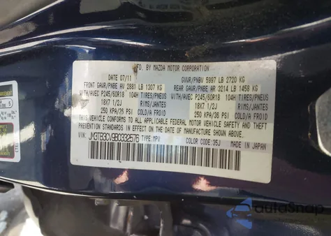 2011 Mazda Cx-9 Touring z USA, uszkodzony, nr VIN JM3TB3CV9B0332576